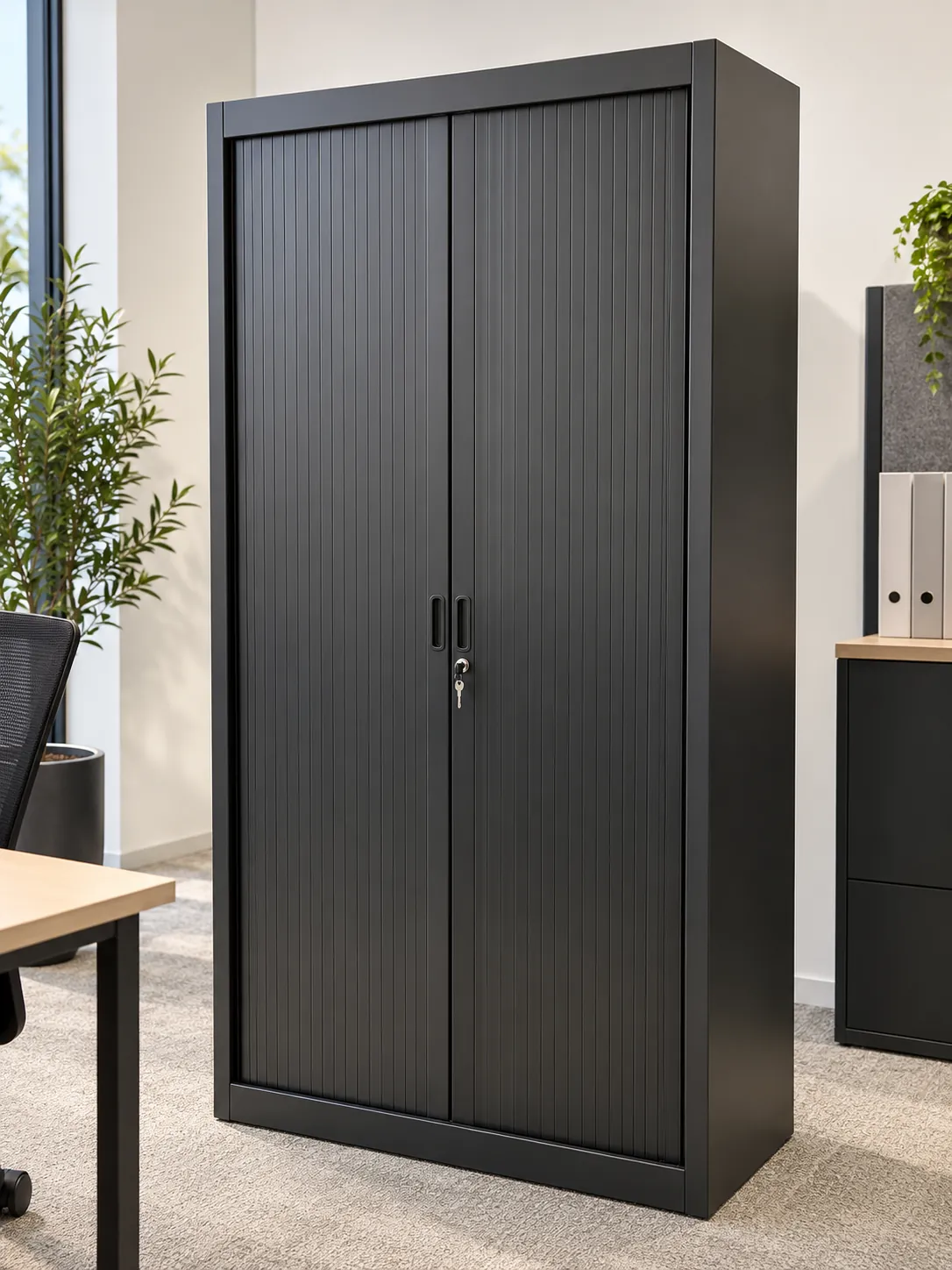 Armoire de rangement noire en plastique, taille moyenne, illustration de mise en situation