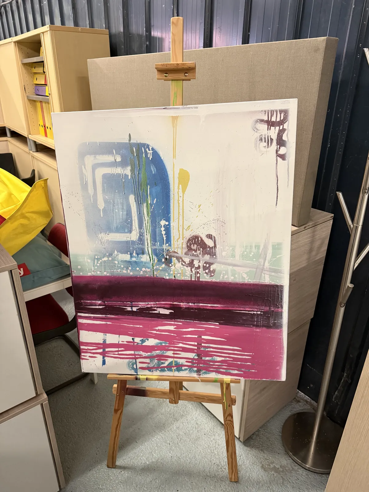 Tableau toile peinte sur chevalet en bois, décoration sur pied, photo 1
